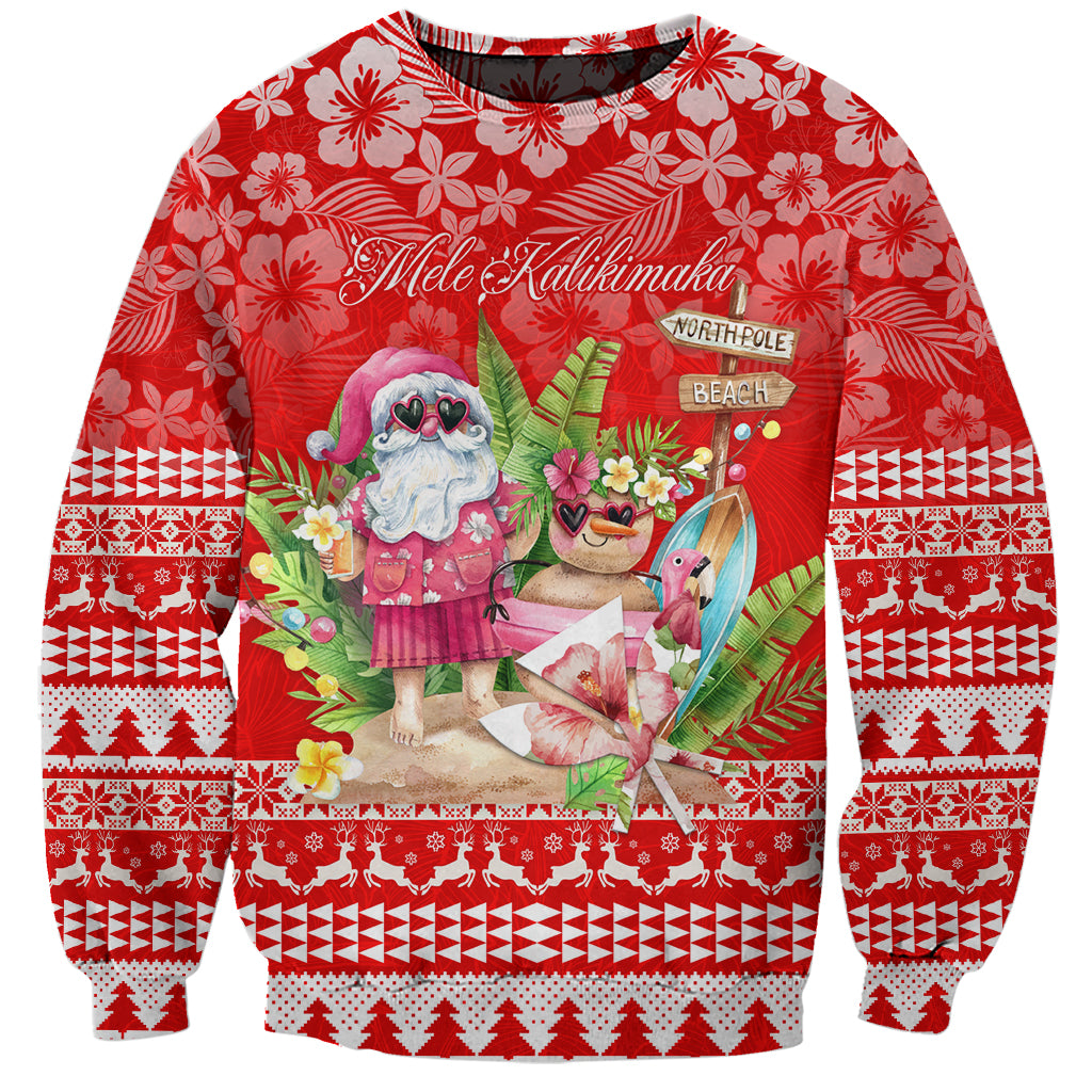 Personalised Hawaii Mele Kalikimaka Sweatshirt Santa Beach Merry Christmas LT9 Unisex Red - Polynesian Pride