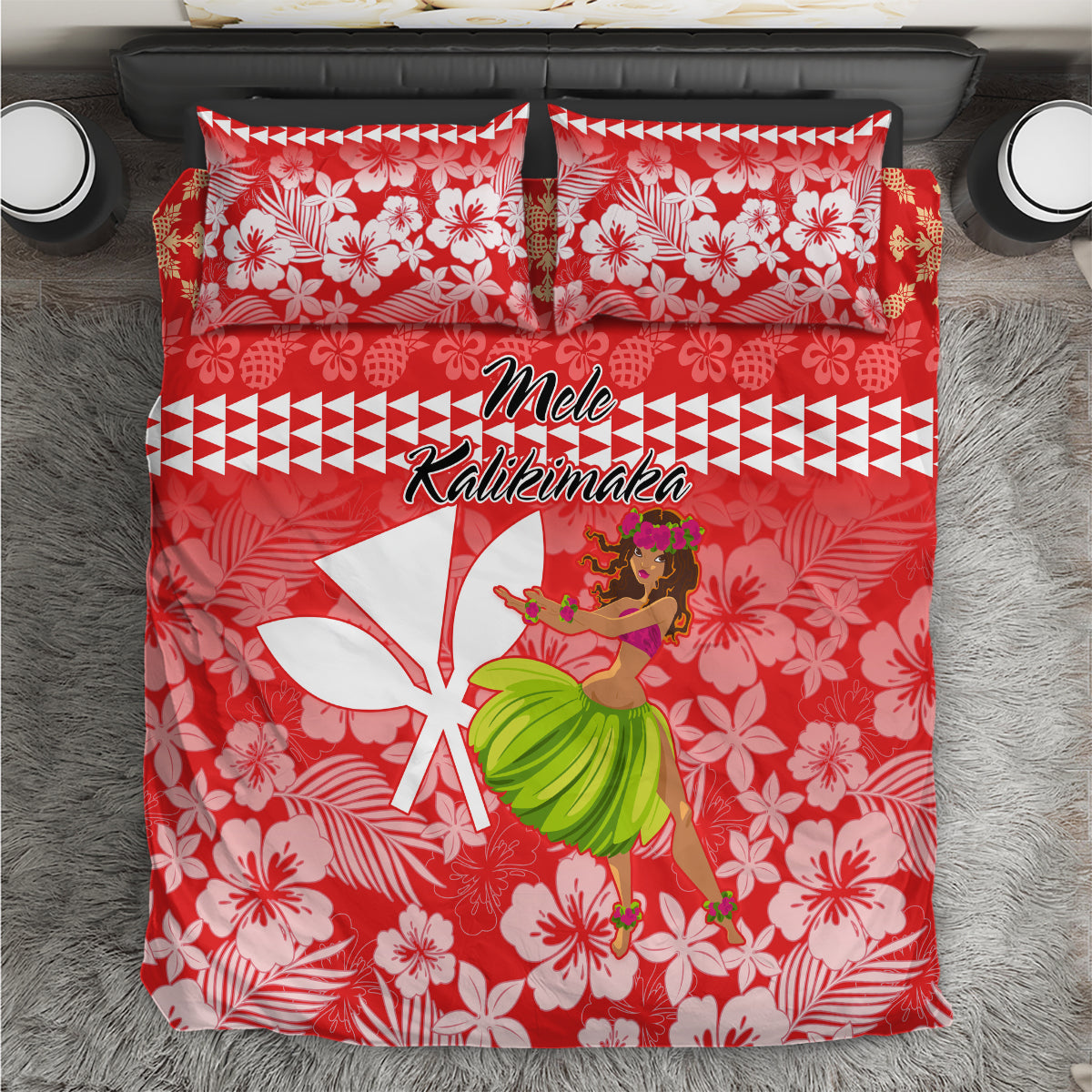 Hawaii Mele Kalikimaka Bedding Set Santa Claus and Hula Dancing Merry Christmas LT9 Red - Polynesian Pride