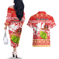 Hawaii Mele Kalikimaka Couples Matching Off The Shoulder Long Sleeve Dress and Hawaiian Shirt Santa Claus and Hula Dancing Merry Christmas LT9 - Polynesian Pride
