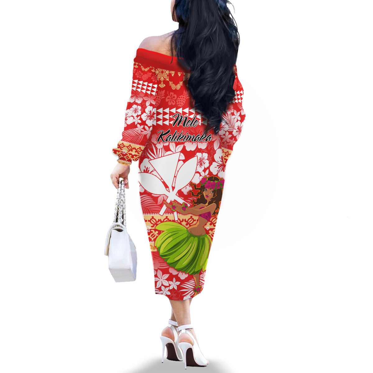 Hawaii Mele Kalikimaka Family Matching Off Shoulder Long Sleeve Dress and Hawaiian Shirt Santa Claus and Hula Dancing Merry Christmas LT9 - Polynesian Pride