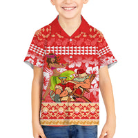 Hawaii Mele Kalikimaka Family Matching Off Shoulder Maxi Dress and Hawaiian Shirt Santa Claus and Hula Dancing Merry Christmas LT9 Son's Shirt Red - Polynesian Pride