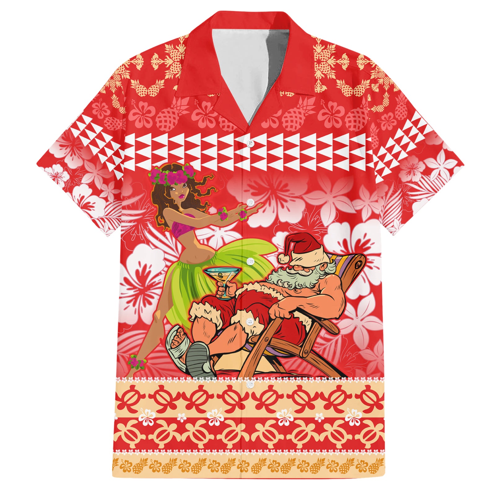 Hawaii Mele Kalikimaka Hawaiian Shirt Santa Claus and Hula Dancing Merry Christmas LT9 Red - Polynesian Pride