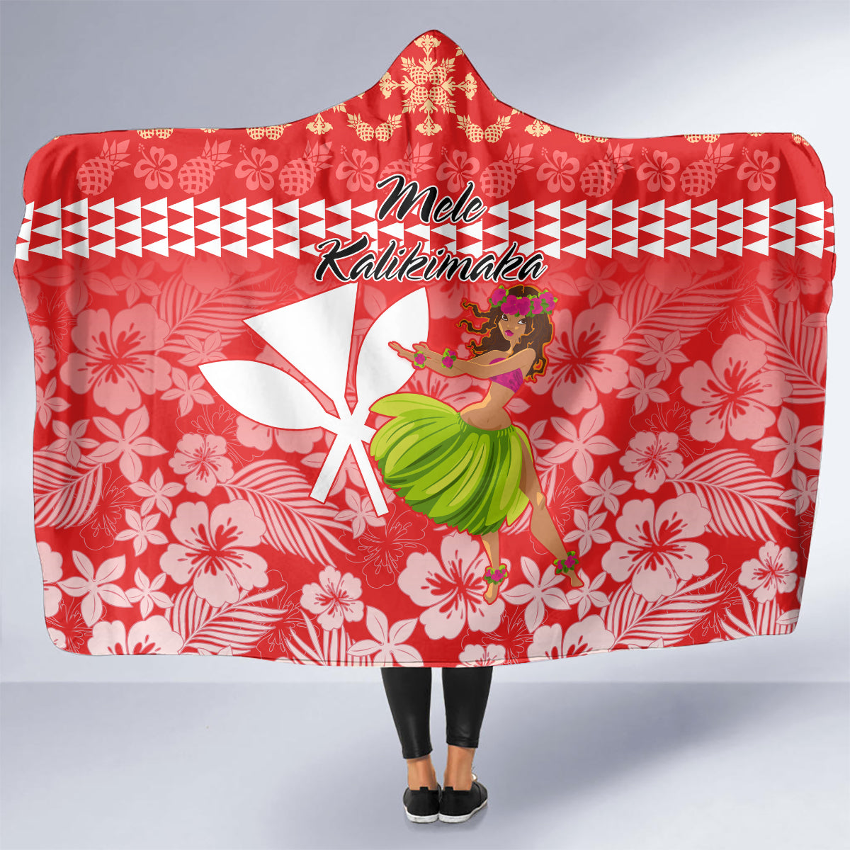 Hawaii Mele Kalikimaka Hooded Blanket Santa Claus and Hula Dancing Merry Christmas LT9 - Polynesian Pride