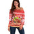 Hawaii Mele Kalikimaka Off Shoulder Sweater Santa Claus and Hula Dancing Merry Christmas LT9 Women Red - Polynesian Pride