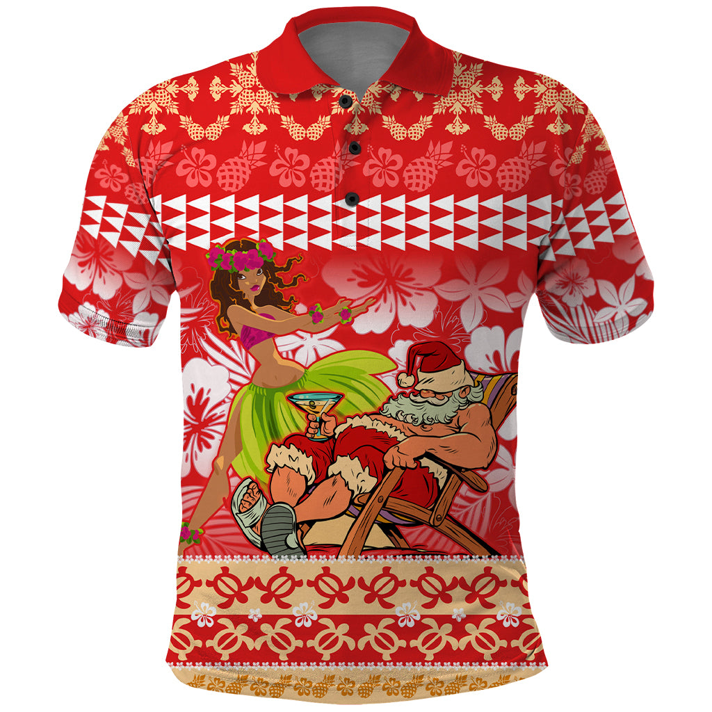 Hawaii Mele Kalikimaka Polo Shirt Santa Claus and Hula Dancing Merry Christmas LT9 Red - Polynesian Pride