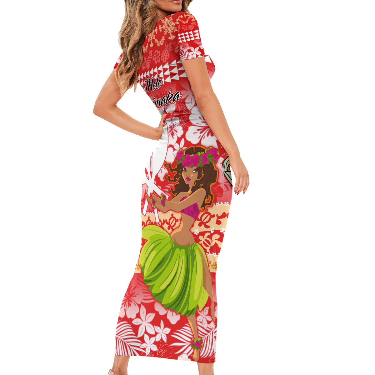Hawaii Mele Kalikimaka Short Sleeve Bodycon Dress Santa Claus and Hula Dancing Merry Christmas LT9 - Polynesian Pride