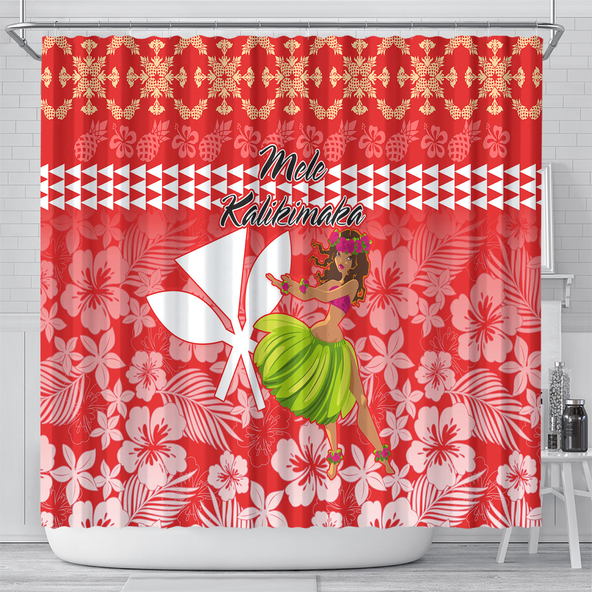 Hawaii Mele Kalikimaka Shower Curtain Santa Claus and Hula Dancing Merry Christmas LT9 - Polynesian Pride