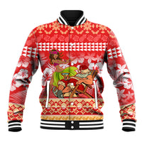 Personalised Hawaii Mele Kalikimaka Baseball Jacket Santa Claus and Hula Dancing Merry Christmas LT9 Unisex Red - Polynesian Pride