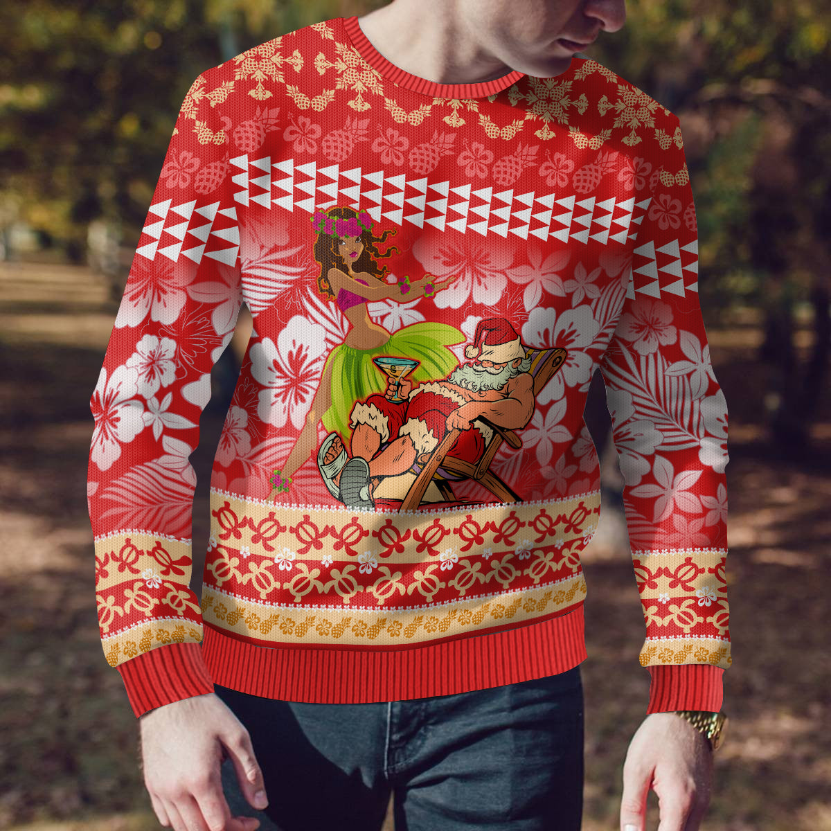 Personalised Hawaii Mele Kalikimaka Ugly Christmas Sweater Santa Claus and Hula Dancing Merry Christmas LT9 - Polynesian Pride