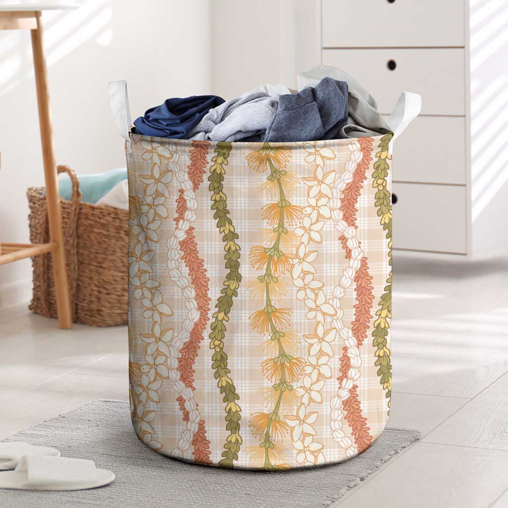 Hawaiian Ohia Lehua Lei Laundry Basket Plaid Palaka Ahiehie Pattern - Polynesian Pride