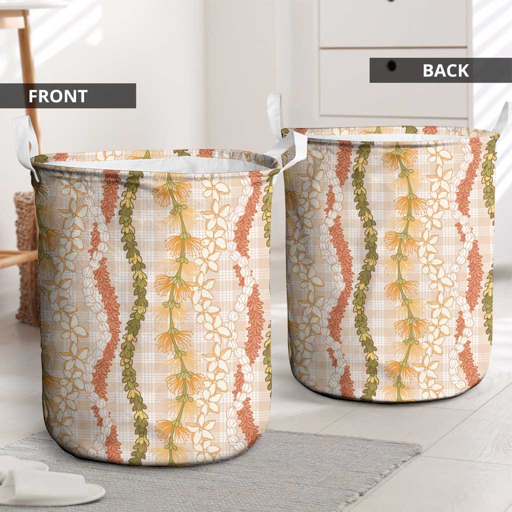 Hawaiian Ohia Lehua Lei Laundry Basket Plaid Palaka Ahiehie Pattern - Polynesian Pride