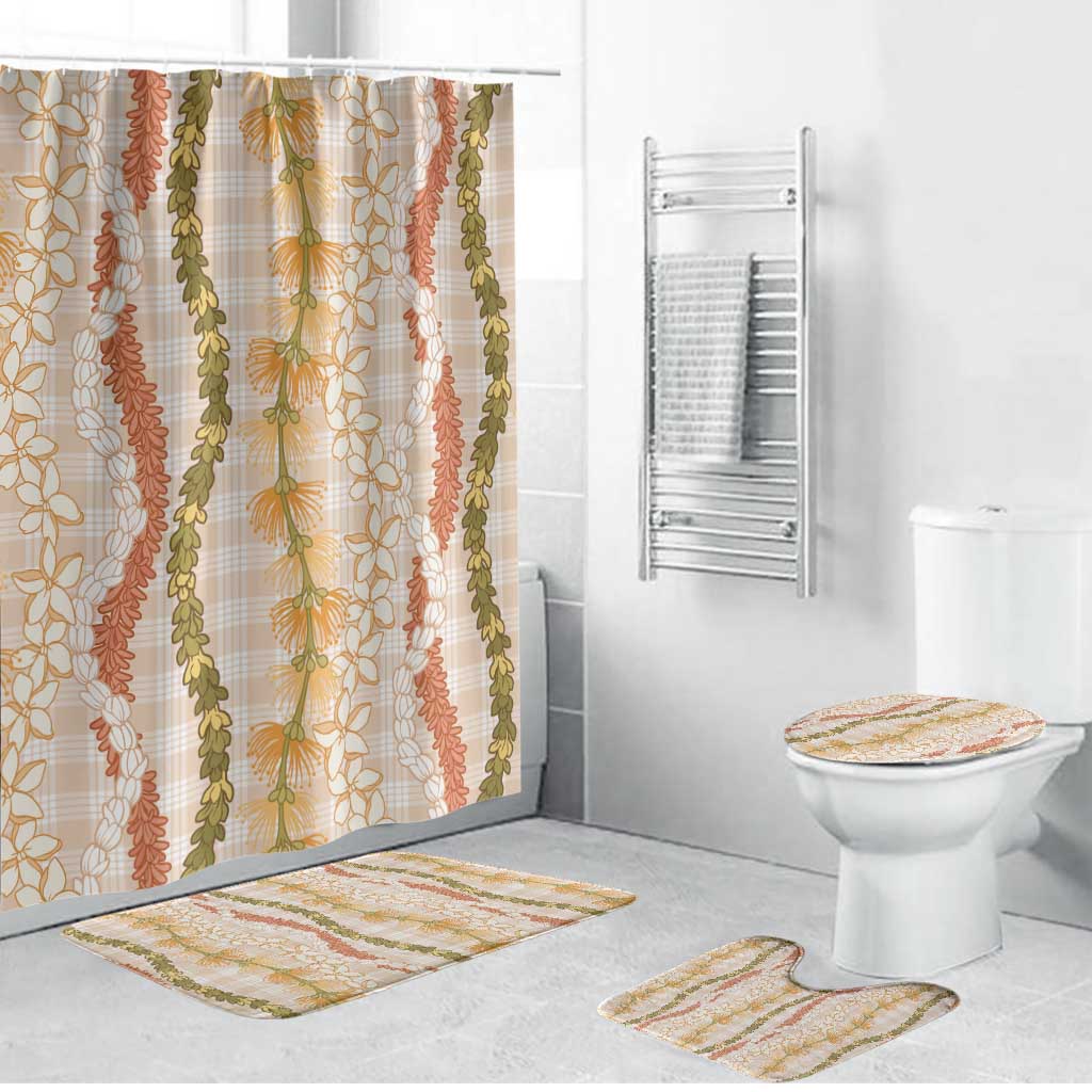 Hawaiian Ohia Lehua Lei Bathroom Set Plaid Palaka Ahiehie Pattern - Polynesian Pride