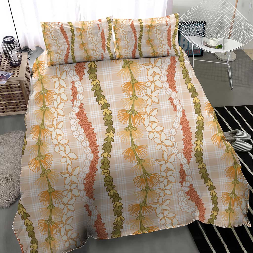 Hawaiian Ohia Lehua Lei Bedding Set Plaid Palaka Ahiehie Pattern - Polynesian Pride