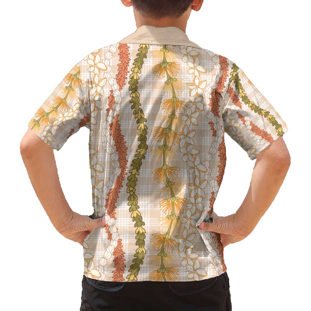 Hawaiian Ohia Lehua Lei Family Matching Off The Shoulder Long Sleeve Dress and Hawaiian Shirt Plaid Palaka Ahiehie Pattern - Polynesian Pride