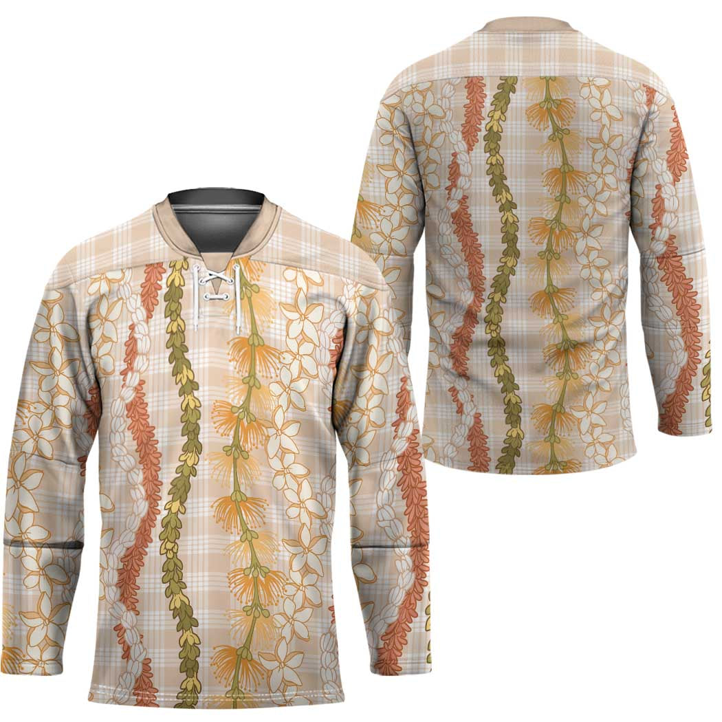 Hawaiian Ohia Lehua Lei Hockey Jersey Plaid Palaka Ahiehie Pattern - Polynesian Pride