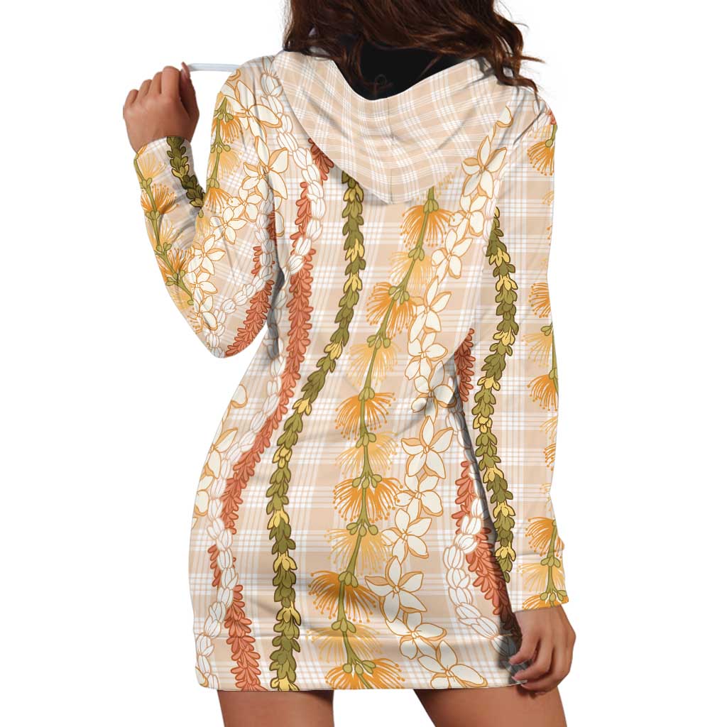 Hawaiian Ohia Lehua Lei Hoodie Dress Plaid Palaka Ahiehie Pattern - Polynesian Pride