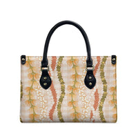 Hawaiian Ohia Lehua Lei Leather Bag Plaid Palaka Ahiehie Pattern - Polynesian Pride