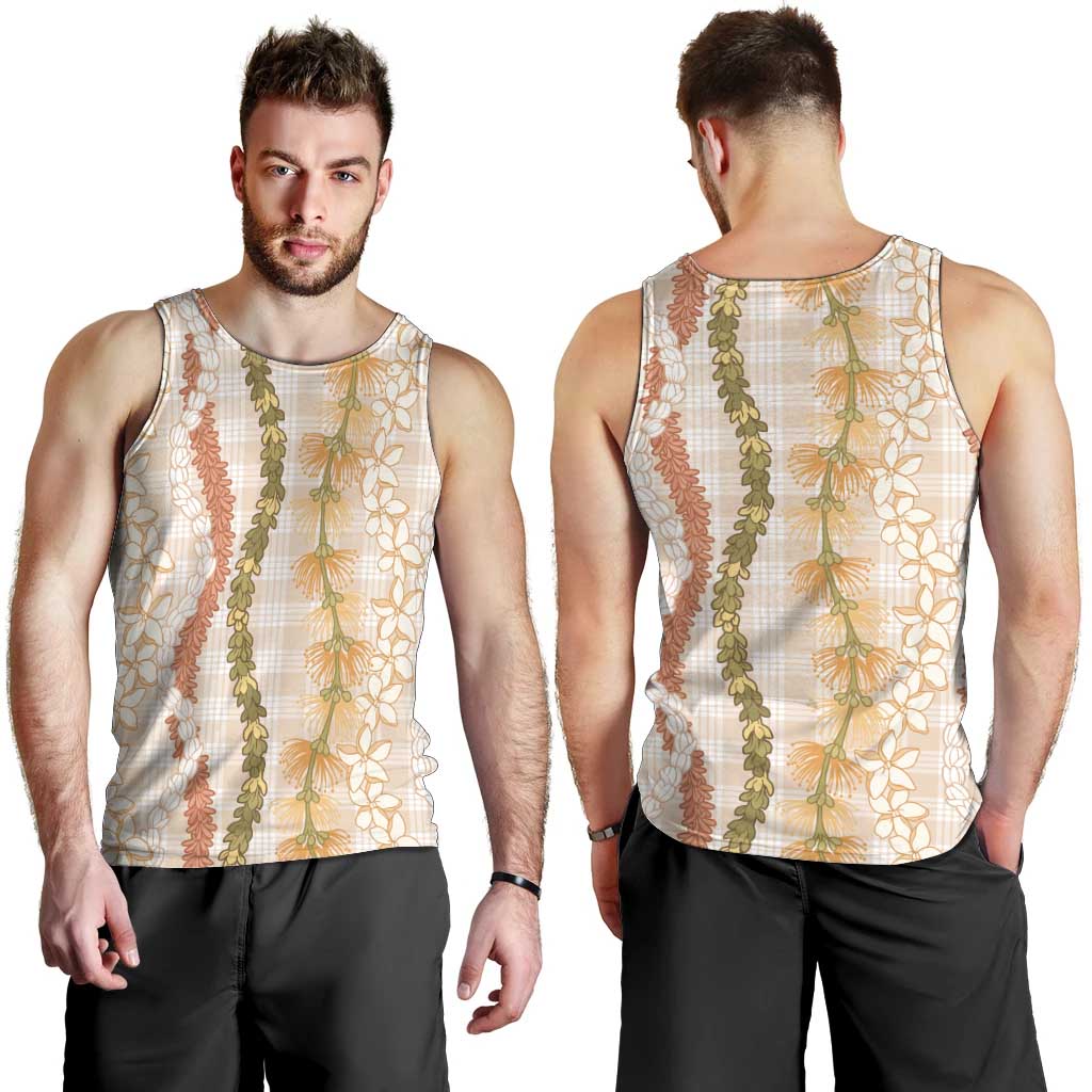 Hawaiian Ohia Lehua Lei Men Tank Top Plaid Palaka Ahiehie Pattern - Polynesian Pride