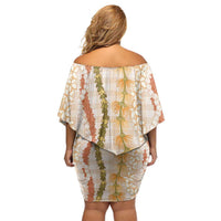 Hawaiian Ohia Lehua Lei Off Shoulder Short Dress Plaid Palaka Ahiehie Pattern - Polynesian Pride