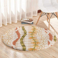 Hawaiian Ohia Lehua Lei Round Carpet Plaid Palaka Ahiehie Pattern - Polynesian Pride
