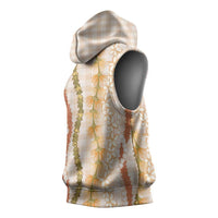 Hawaiian Ohia Lehua Lei Sleeveless Hoodie Plaid Palaka Ahiehie Pattern - Polynesian Pride