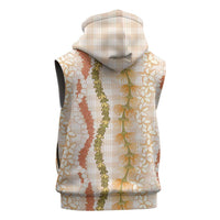 Hawaiian Ohia Lehua Lei Sleeveless Zip Hoodie Plaid Palaka Ahiehie Pattern - Polynesian Pride