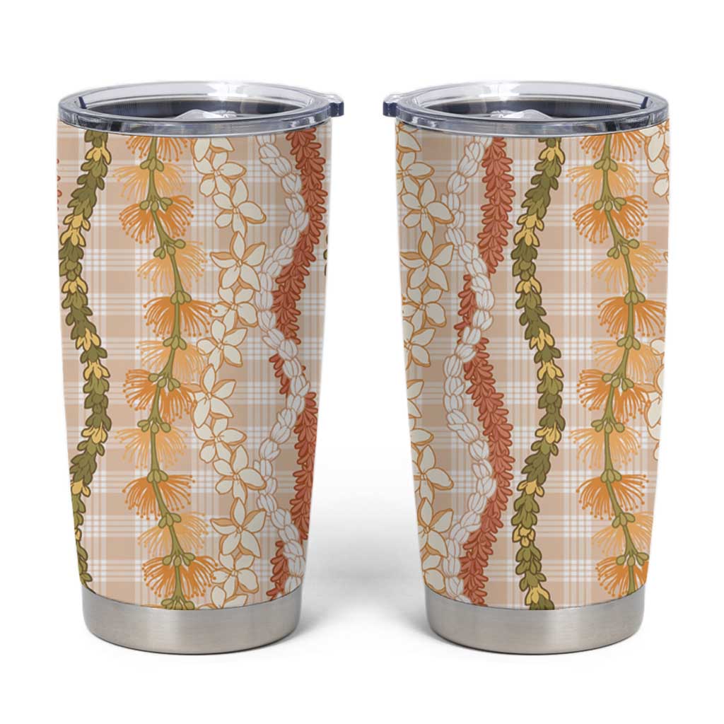 Hawaiian Ohia Lehua Lei Tumbler Cup Plaid Palaka Ahiehie Pattern - Polynesian Pride