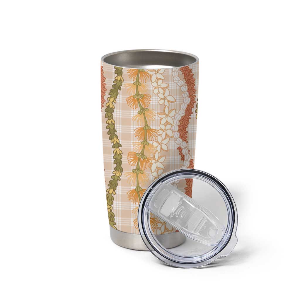 Hawaiian Ohia Lehua Lei Tumbler Cup Plaid Palaka Ahiehie Pattern - Polynesian Pride