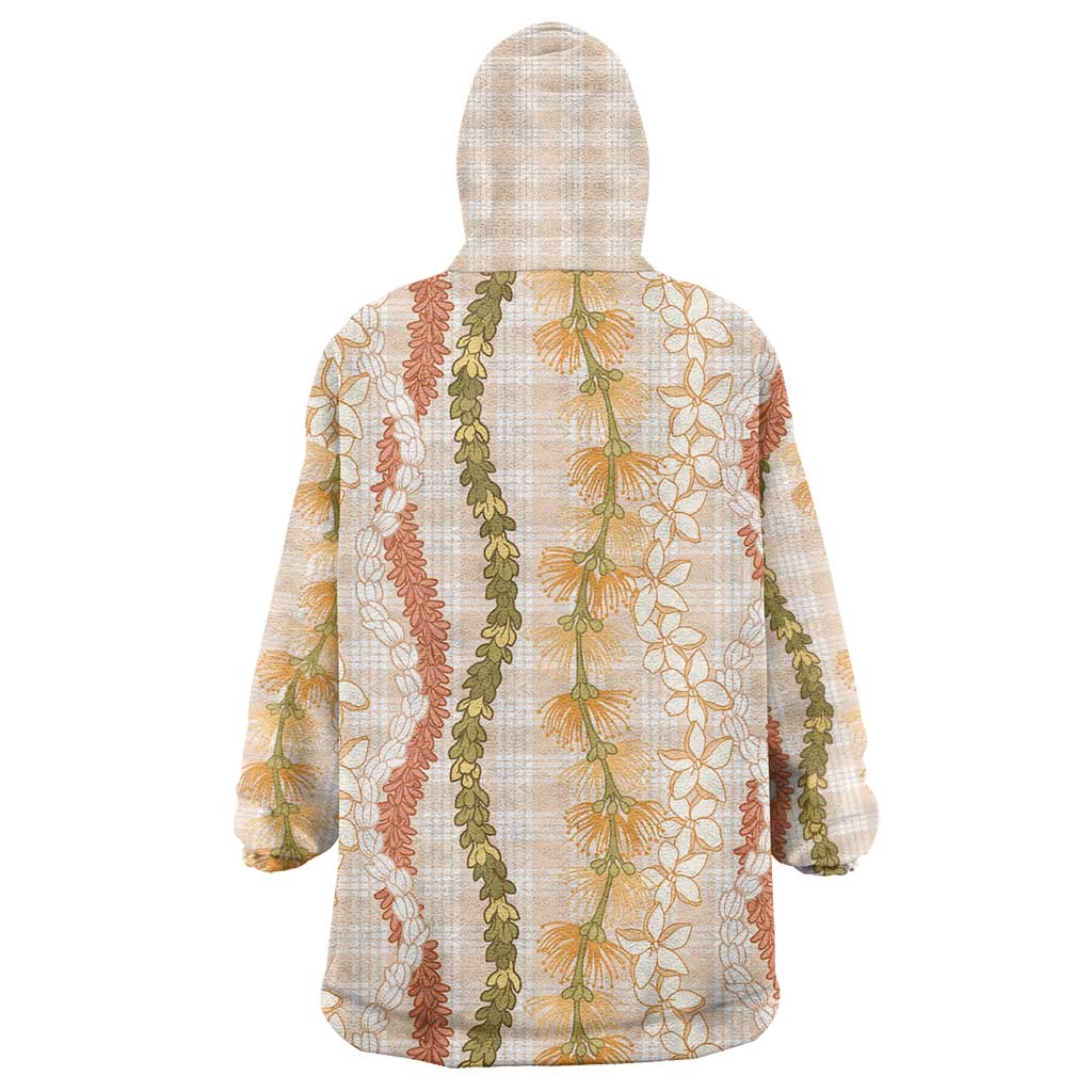 Hawaiian Ohia Lehua Lei Wearable Blanket Hoodie Plaid Palaka Ahiehie Pattern - Polynesian Pride