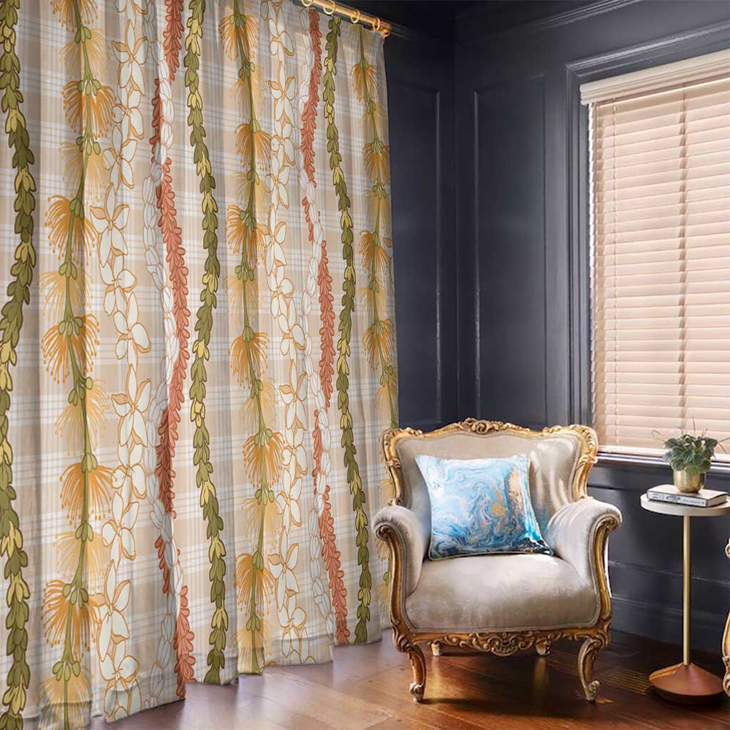 Hawaiian Ohia Lehua Lei Window Curtain Plaid Palaka Ahiehie Pattern - Polynesian Pride