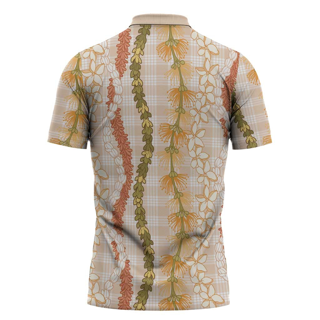 Hawaiian Ohia Lehua Lei Zipper Polo Shirt Plaid Palaka Ahiehie Pattern - Polynesian Pride