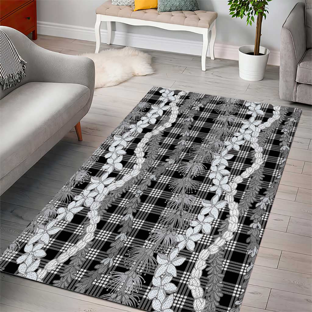 Hawaiian Ohia Lehua Lei Area Rug Plaid Palaka Eleele Pattern - Polynesian Pride