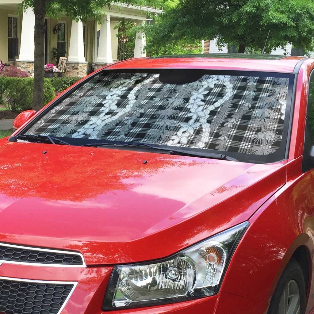 Hawaiian Ohia Lehua Lei Auto Sun Shade Plaid Palaka Eleele Pattern - Polynesian Pride