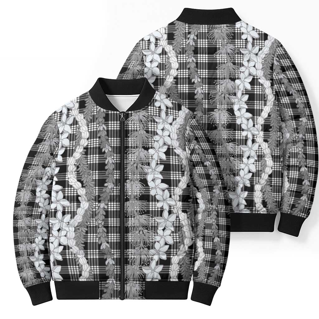 Hawaiian Ohia Lehua Lei Bomber Puffer Jacket Plaid Palaka Eleele Pattern - Polynesian Pride