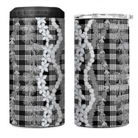 Hawaiian Ohia Lehua Lei 4 in 1 Can Cooler Tumbler Plaid Palaka Eleele Pattern - Polynesian Pride