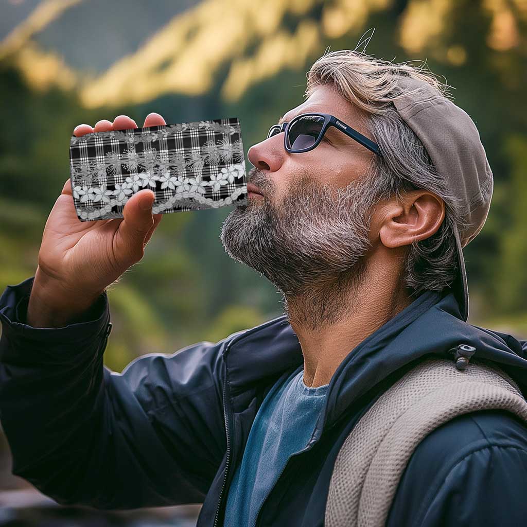 Hawaiian Ohia Lehua Lei 4 in 1 Can Cooler Tumbler Plaid Palaka Eleele Pattern - Polynesian Pride