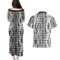 Hawaiian Ohia Lehua Lei Couples Matching Puletasi and Hawaiian Shirt Plaid Palaka Eleele Pattern - Polynesian Pride