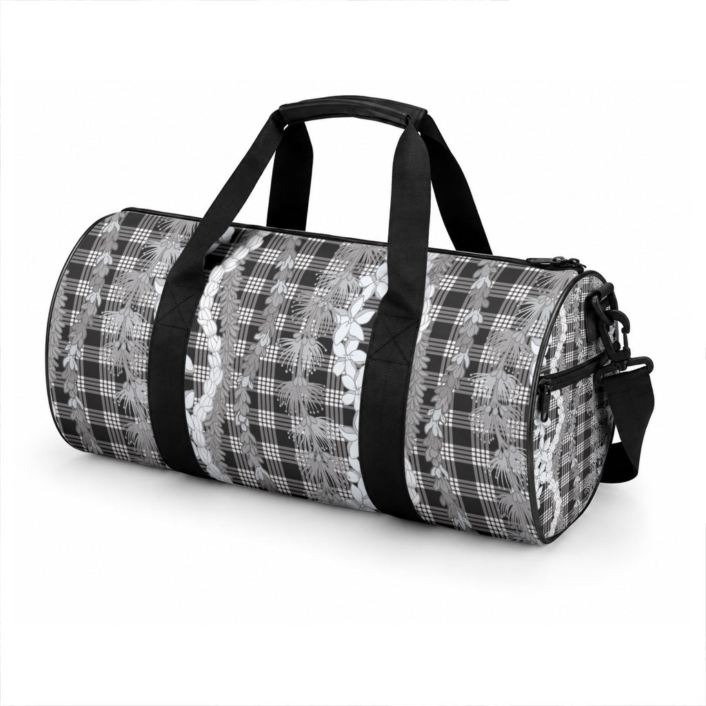 Hawaiian Ohia Lehua Lei Duffle Bag Plaid Palaka Eleele Pattern