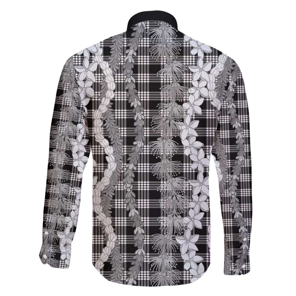 Hawaiian Ohia Lehua Lei Family Matching Long Sleeve Bodycon Dress and Hawaiian Shirt Plaid Palaka Eleele Pattern - Polynesian Pride