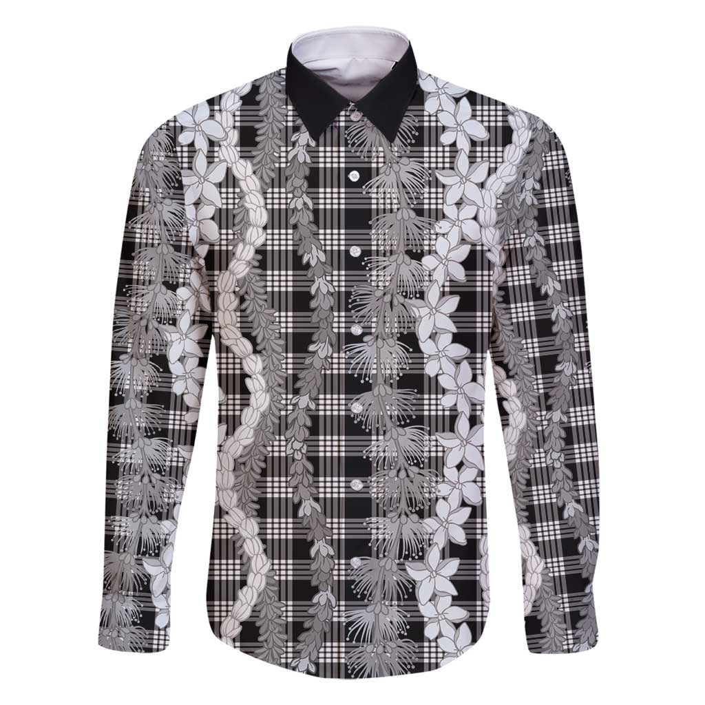 Hawaiian Ohia Lehua Lei Family Matching Off Shoulder Short Dress and Hawaiian Shirt Plaid Palaka Eleele Pattern - Polynesian Pride