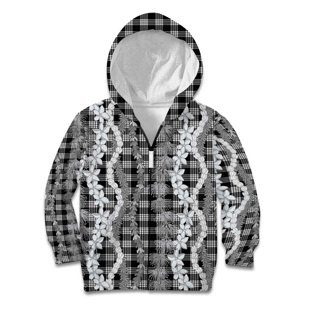 Hawaiian Ohia Lehua Lei Kid Hoodie Plaid Palaka Eleele Pattern - Polynesian Pride