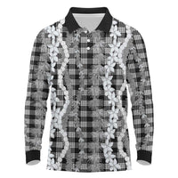 Hawaiian Ohia Lehua Lei Long Sleeve Polo Shirt Plaid Palaka Eleele Pattern - Polynesian Pride