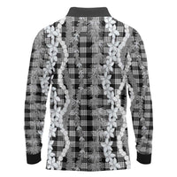 Hawaiian Ohia Lehua Lei Long Sleeve Polo Shirt Plaid Palaka Eleele Pattern - Polynesian Pride