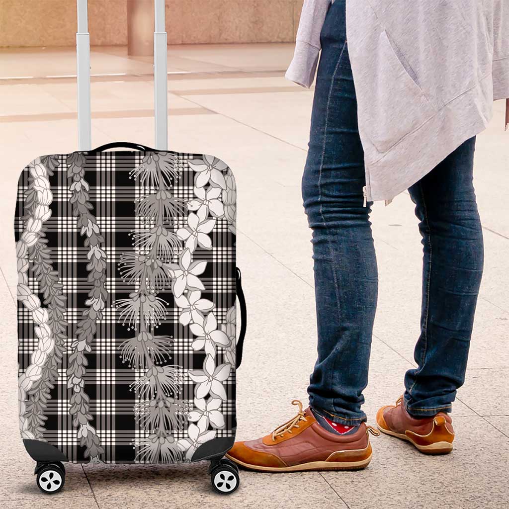 Hawaiian Ohia Lehua Lei Luggage Cover Plaid Palaka Eleele Pattern - Polynesian Pride