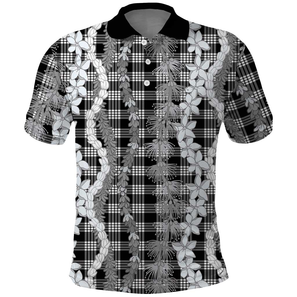 Hawaiian Ohia Lehua Lei Polo Shirt Plaid Palaka Eleele Pattern LT9 Black - Polynesian Pride