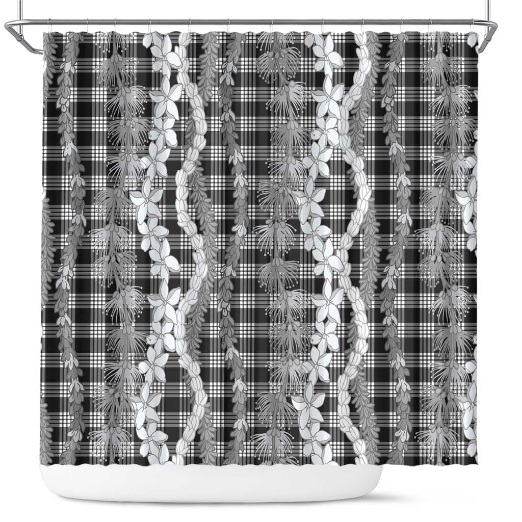 Hawaiian Ohia Lehua Lei Shower Curtain Plaid Palaka Eleele Pattern - Polynesian Pride
