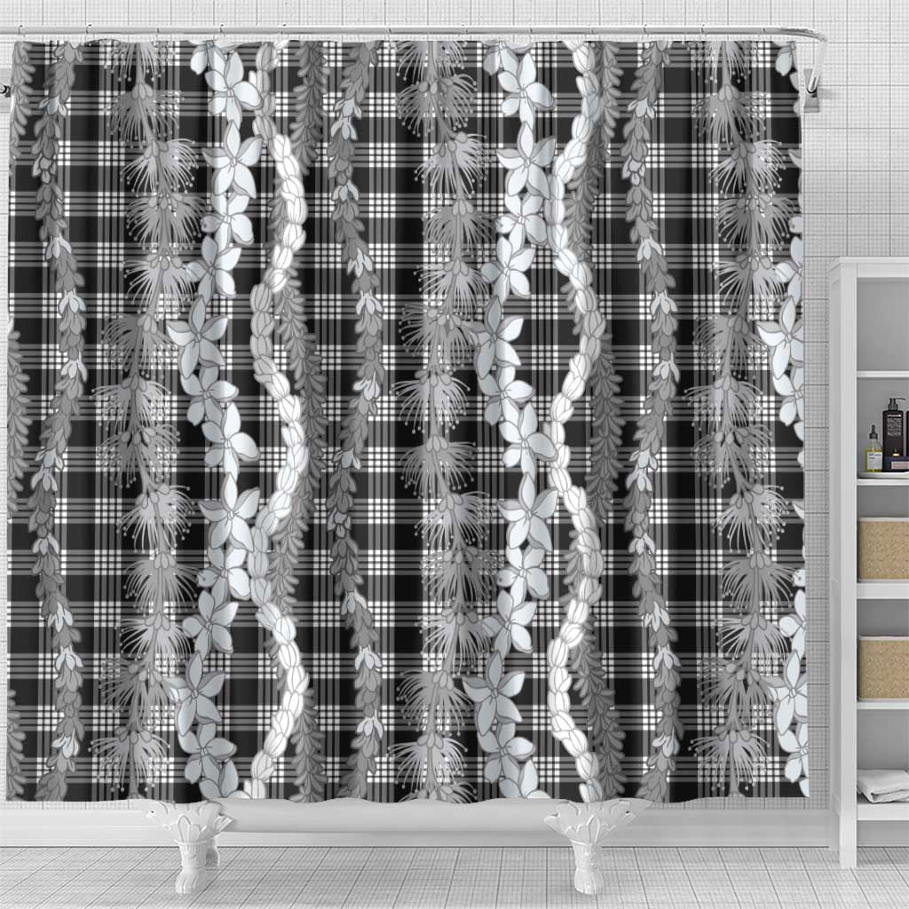 Hawaiian Ohia Lehua Lei Shower Curtain Plaid Palaka Eleele Pattern - Polynesian Pride