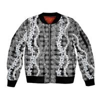 Hawaiian Ohia Lehua Lei Sleeve Zip Bomber Jacket Plaid Palaka Eleele Pattern - Polynesian Pride