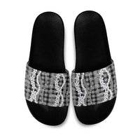 Hawaiian Ohia Lehua Lei Slide Sandals Plaid Palaka Eleele Pattern - Polynesian Pride