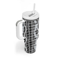 Hawaiian Ohia Lehua Lei Tumbler With Handle Plaid Palaka Eleele Pattern - Polynesian Pride